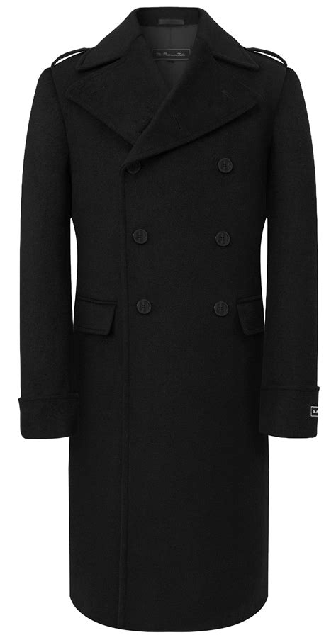 Mens Double Breasted Black Wool Cashmere Greatcoat Overcoat | Black ...