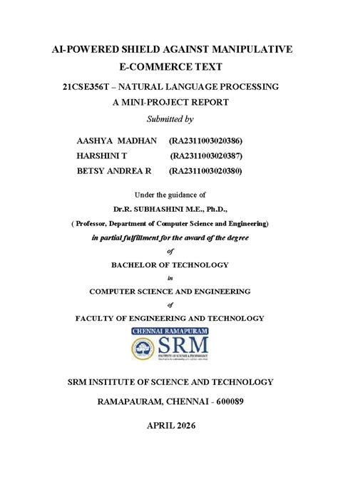 NLP Project Report: Shield Against Manipulative Text (21CSE356T) - Studocu