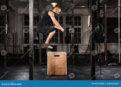 Man Doing a Box Jump Exercise Stock Image - Image of fitness, athletic ...