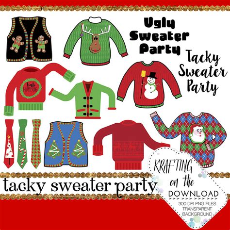 Tacky Sweater Clipart Set Ugly Sweater Clip Art Png File - Etsy