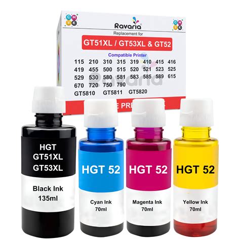 Buy Ravaria Refill Ink for HP GT51XL/53XL GT 52 for HP Ink Tank 115 ...