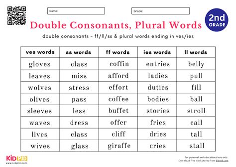 Double Consonants and Plural Words Worksheets For Grade 2 - Kidpid