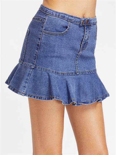 Pocket Flare Denim Skirt -SheIn(Sheinside)