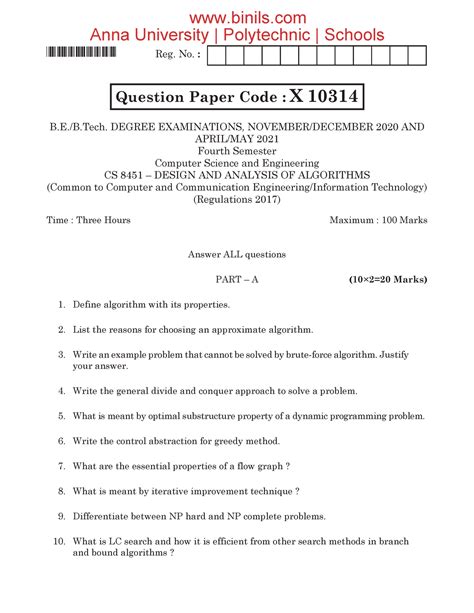 X10314 CS8451 Watermark - X10314 Reg. No. : Question Paper Code : X ...