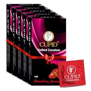 Buy Cupid Dotted & Flavoured Condoms Strawberry Flavour (Pack of 5 ...