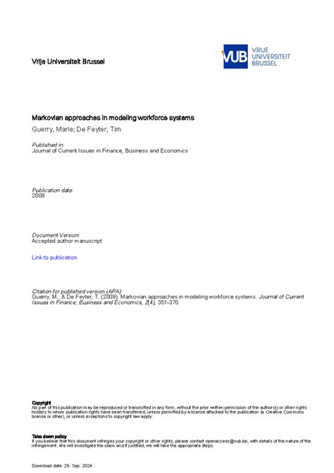 Markovian Approaches in Workforce Systems - Guerry & De Feyter (2009 ...