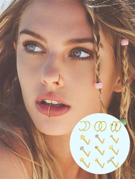 20G Nose Rings Nose Studs L Shape CZ Hypoallergenic Stainless Steel ...