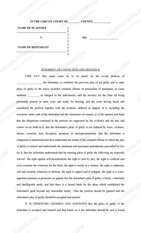 Judgment of Conviction and Sentence | US Legal Forms