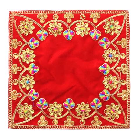 Shoppersduniya Red Square Velvet Designer Aasan Pooja Cloth Mat Mandir ...