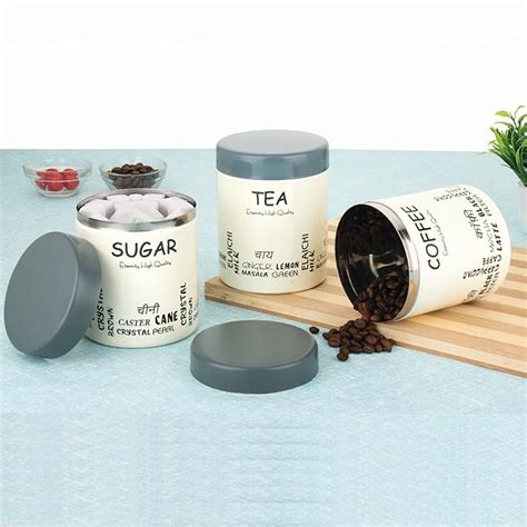 Buy NATULIX Stainless Steel Tea Coffee Sugar Containers Set of 3 ...