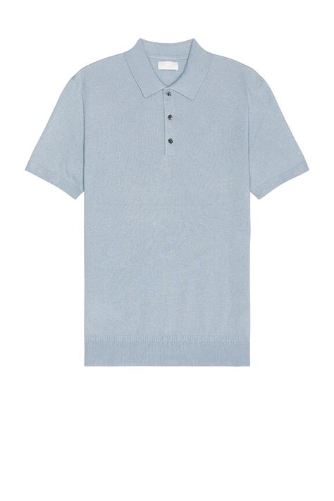 Club Monaco Lux Short Sleeve Silk Cash Polo in Blue | REVOLVE