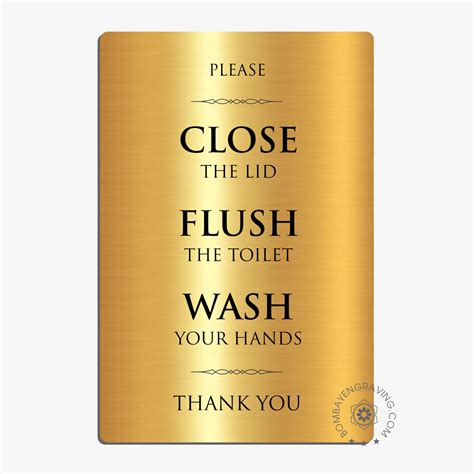 Flush toilet bathroom sign Close The Lid | Bombay Engraving Co