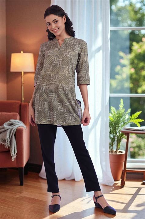 Buy Green Printed Straight Pure Cotton Kurti Online for Woman | Shop ...