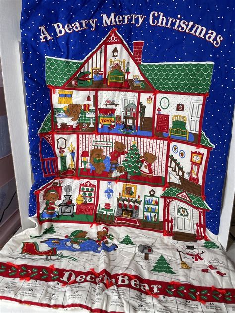 Vintage A Beary Merry Christmas Advent Calendar Fabric Wall Hanging | eBay