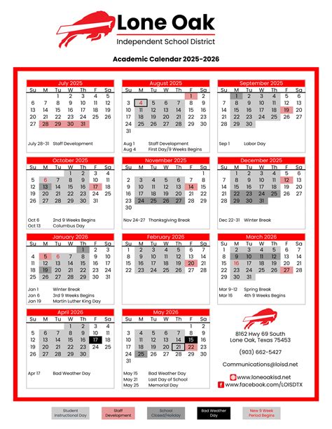 Lone Oak Independent School District Calendar 25-26 Revised pdf - EduCounty