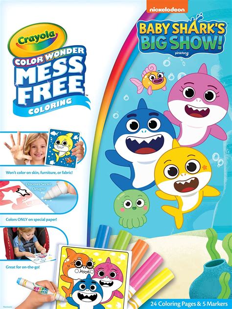 Crayola Baby Shark Color Wonder Set, 24 Mess Free Coloring Pages & 5 ...