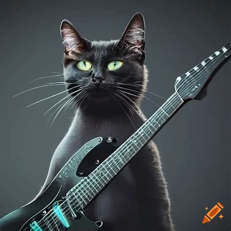 Black cat playing electric guitar on Craiyon