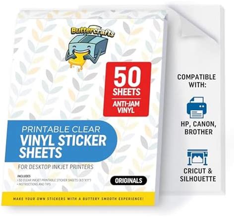 Clear Printable Vinyl Sticker Paper Waterproof 50 Sheets 8.5"x11 ...