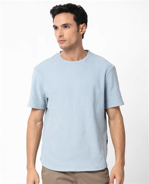 Rare Rabbit Men's Bree Dusky Blue Cotton Textured Oversized Fit Half S