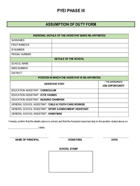 Fillable Online assumption of duty form - KZN Department of Education ...