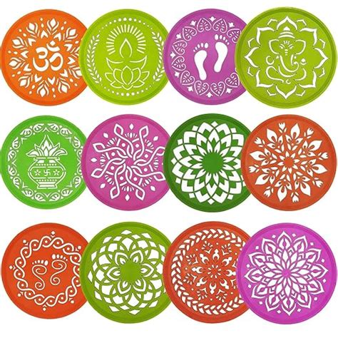 Ascension 12 Assorted Design Circle Rangoli Making Stencils Multi ...