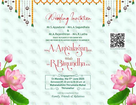 Tamil Wedding Invitation PSD Template with Floral Decorations and QR ...