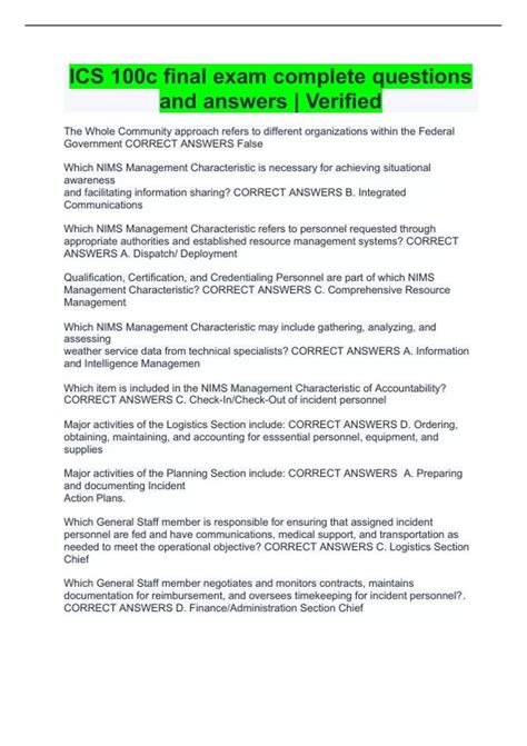 ICS 100c final exam complete questions and answers | Verified - Fema is ...