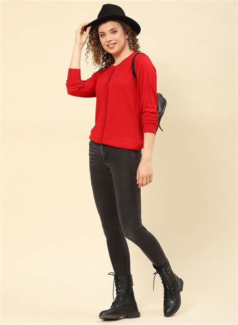 Buy Women Red Solid Modal Nylone Cardigan Online in India - Monte Carlo