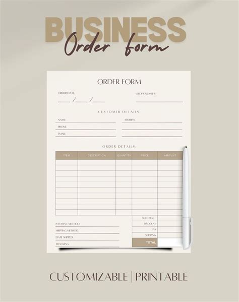 Editable Order Form: Business Form Small Business Order Form Crafters Order Form Template ...