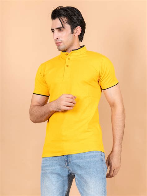 Cool Yellow Mandarin Collar T-shirt Online | Tistabene