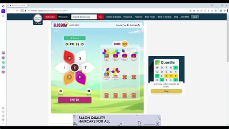 Blossom Daily Word Game Merriam Webster July 21, 2023 - YouTube