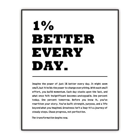 Motivational Wall Art Print, 1% Better Every Day Quote, Black and White ...