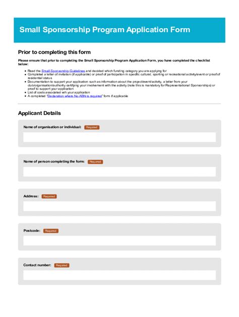 Fillable Online Small Sponsorship Program Application Form Fax Email ...