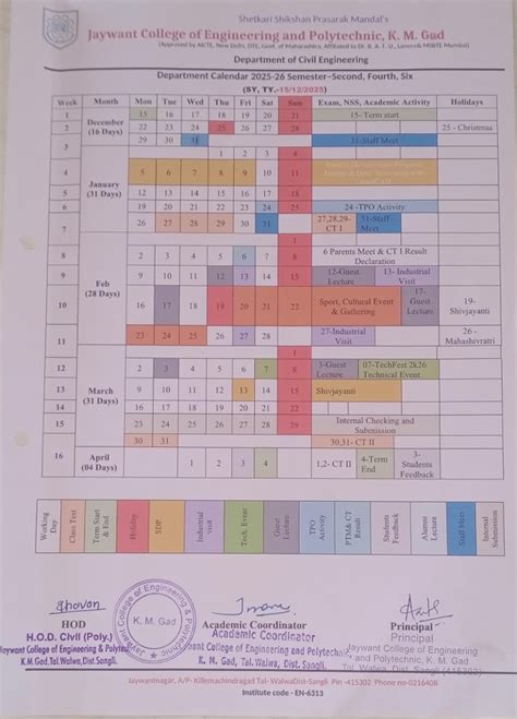 Academic Calendar, Jaywant College of Engineering and Polytechnic ...