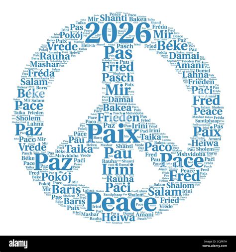 Peace 2026 word cloud in different languages Stock Photo - Alamy
