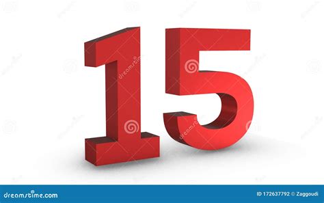 Number 15 Fifteen Red Sign 3D Rendering Isolated on White Background ...