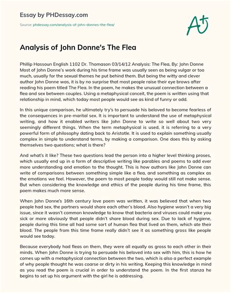 Analysis Of John Donne'S The Flea Essay Example - PHDessay.com