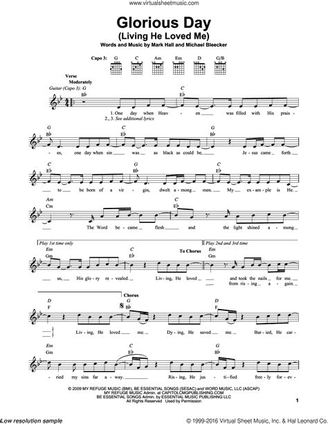 Glorious Day (Living He Loved Me) sheet music for guitar solo (chords)