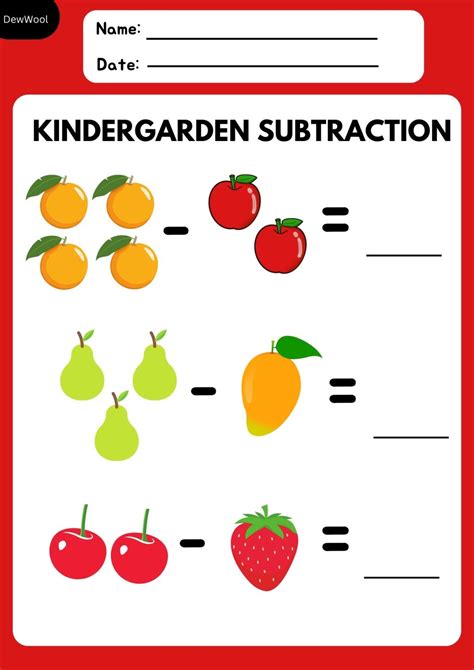 Kindergarten Subtraction worksheets | Free Pdf | DewWool