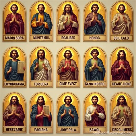 create a 12 frames image design of the 12 apostles for catholic church ...