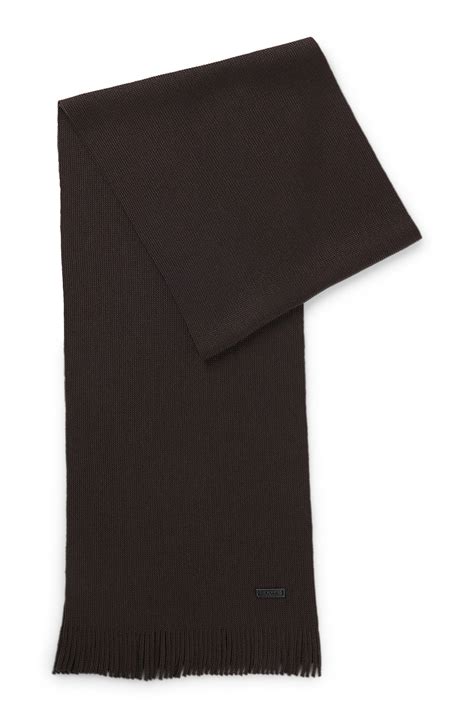 BOSS - Raschel-knit scarf in virgin wool - Dark Brown