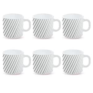 Larah by BOROSIL Silver Ray Opalware Mug, Set of 6 Tea/Coffee Mugs, 180 ...