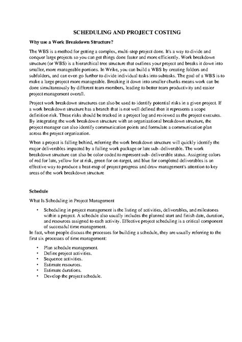 Scheduling AND Project Costing - SCHEDULING AND PROJECT COSTING Why use ...