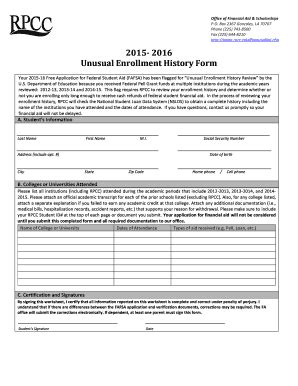 Fillable Online rpcc 2015- 2016 Unusual Enrollment History Form - rpcc ...