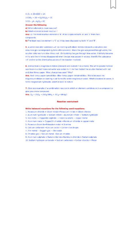 Chemical reactions and equations notes - Class 10 PDF Download