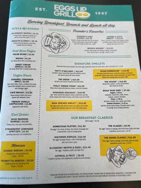 Menu at Eggs Up Grill restaurant, Richmond, John Rolfe Pkwy