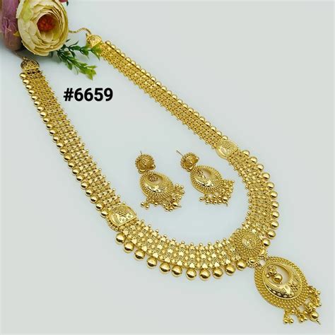 Exclusive Gold Plated Long Necklace Set, PMJ Model No: 6659 – Poojamani ...