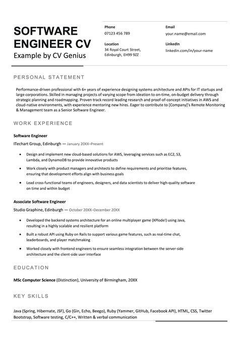6 UK Software Engineer CV Templates & Writing Guide