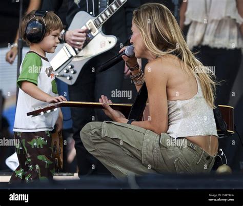 Sheryl Crow, right, plays with her son Wyatt Steven Crow, three, as she ...