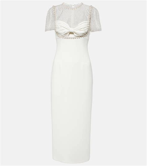 Self-Portrait Bridal Embellished Crepe Midi Dress in White | Lyst UK